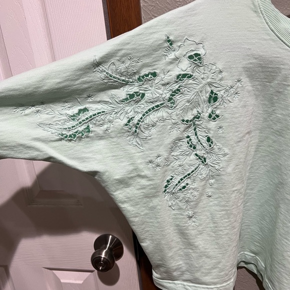 Anthropologie Mint Green Embroidered Sweatshirt Oversized Size M EUC Detailed - Picture 3 of 8
